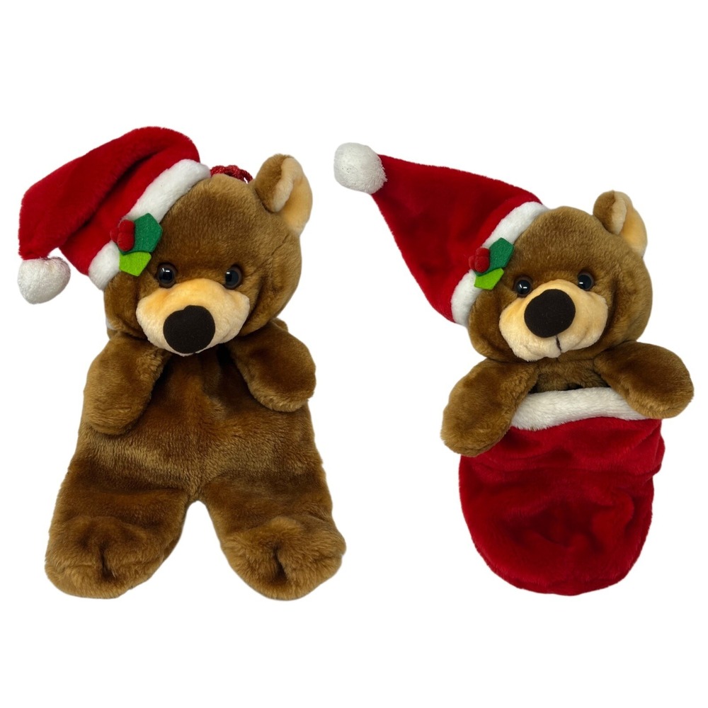 3D Christmas Stocking Mithy Teddy Bear With Santa Hat 15" Reversible Plush Gift